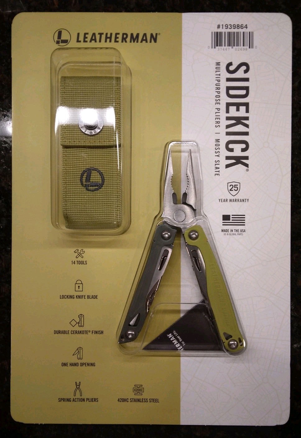 LEATHERMAN SIDEKICK® 14 Tool Stainless Steel Multi-Tool Green with Nylon Sheath
