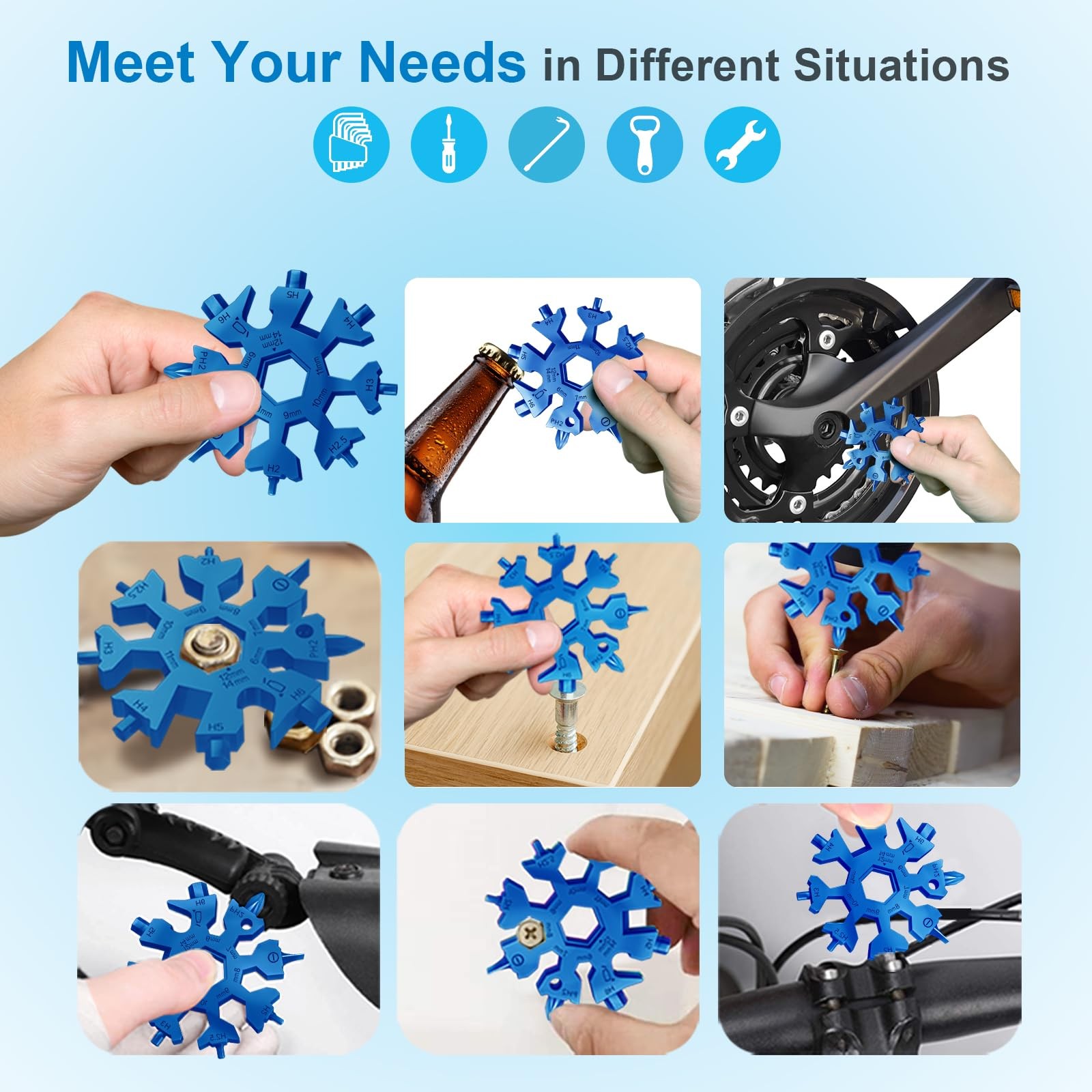 18 in 1 Snowflake Multi Tool, Phillips Flat Screwdriver Kit/Wrench/Bottle Ope…