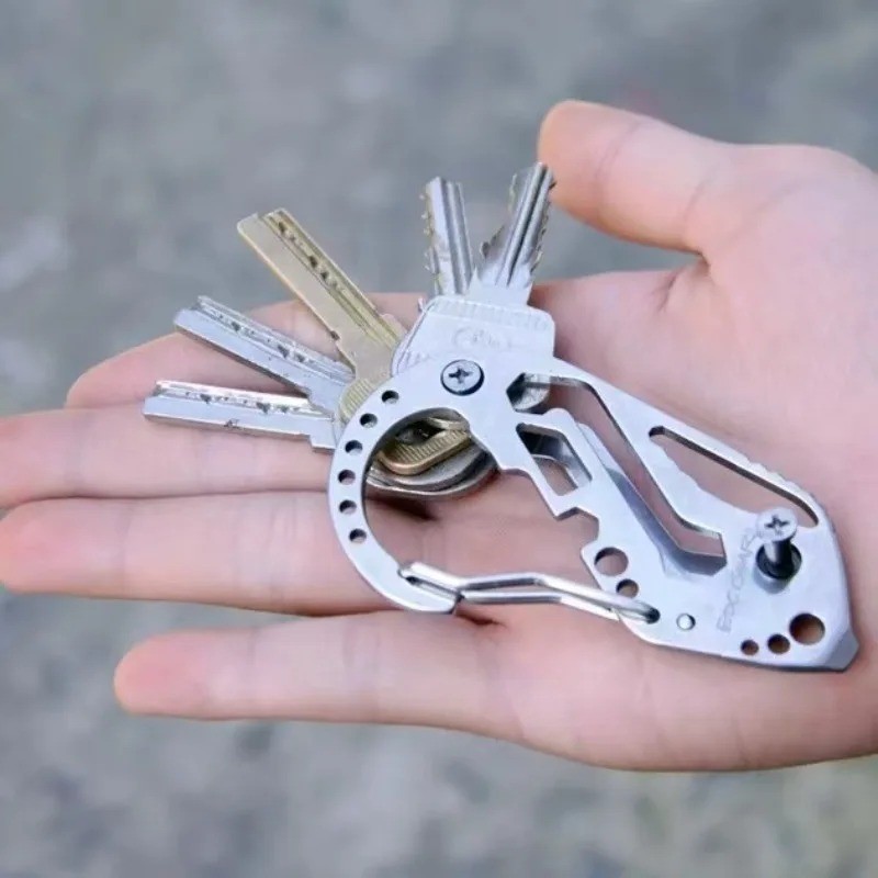 Stainless Multi Tool EDC Pocket Survival Carabiner Screwdriver Keychain Wrench**