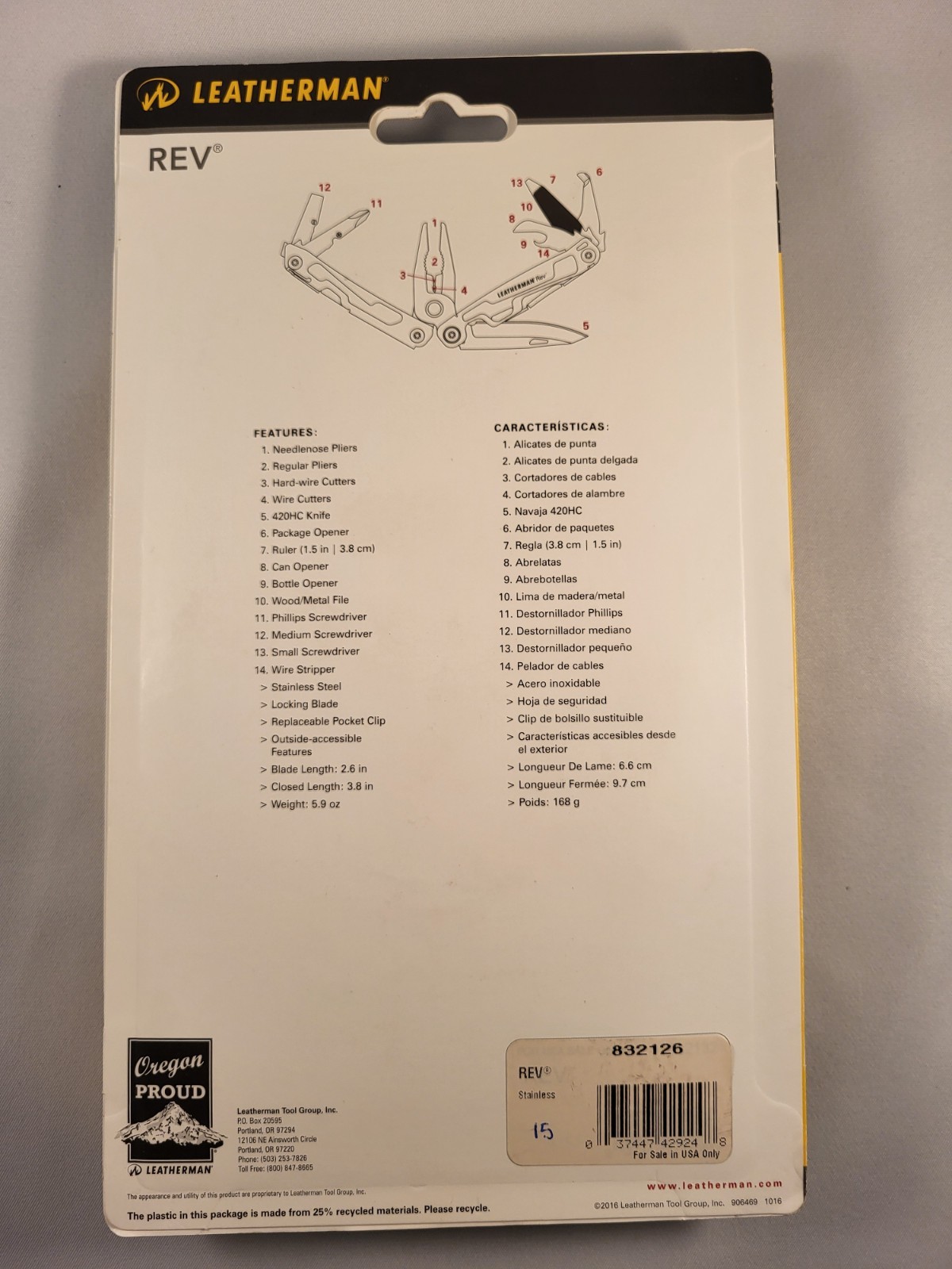 NEW LEATHERMAN REV 14 Tool Stainless Steel Multi-Tool – 832126 – Sealed