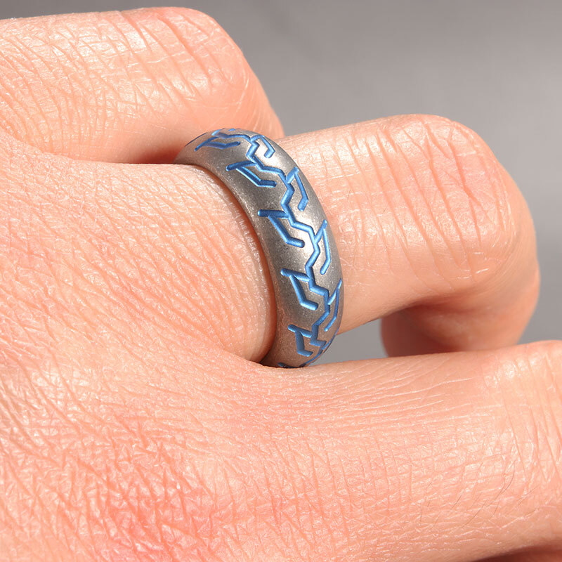 TC4 Titanium Alloy Tire pattern Finger Ring Necklace Pendant bead Decorative EDC