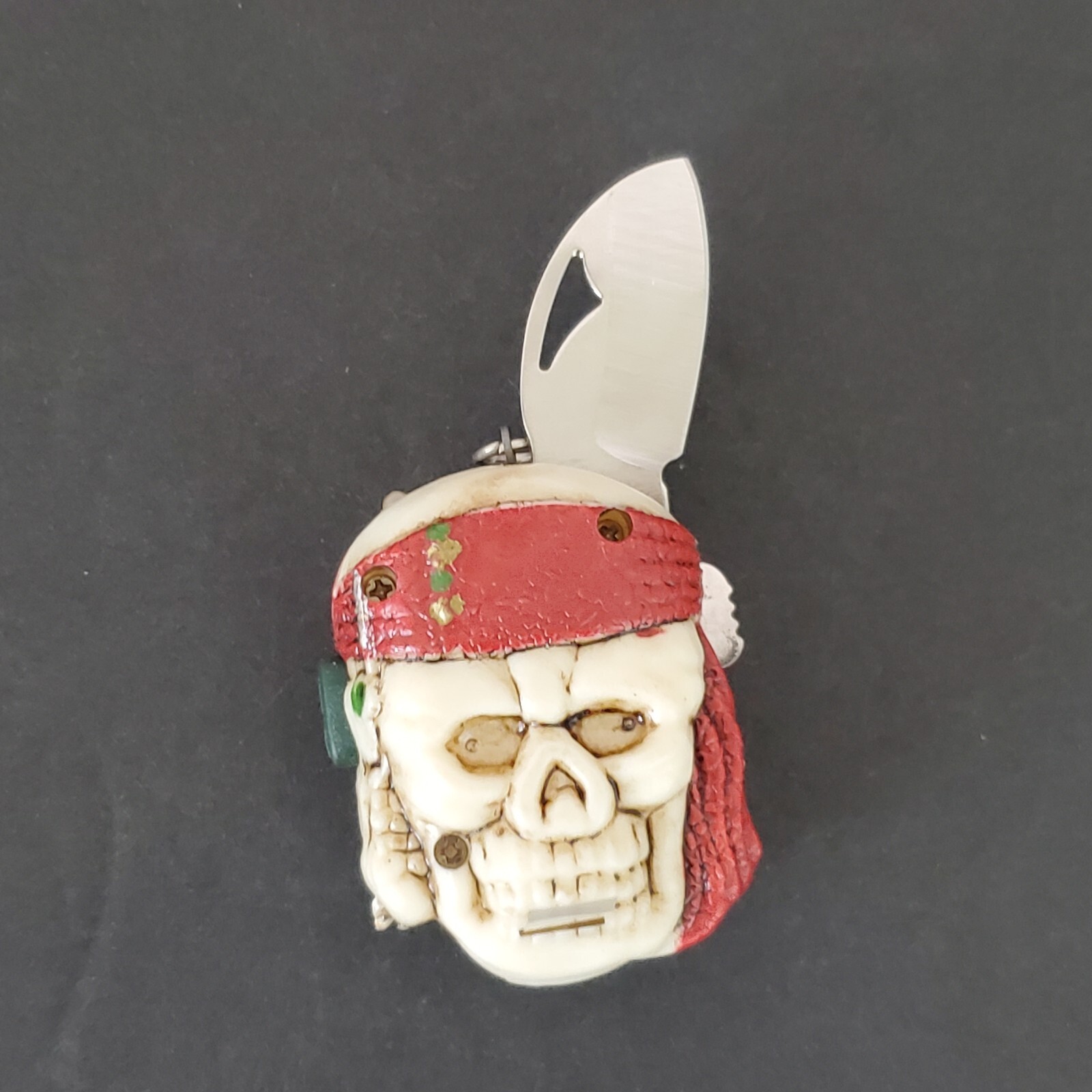 Stocking Stuffer Pocket Knife Mini Folding Charm Laser LED Light Skull Pirate