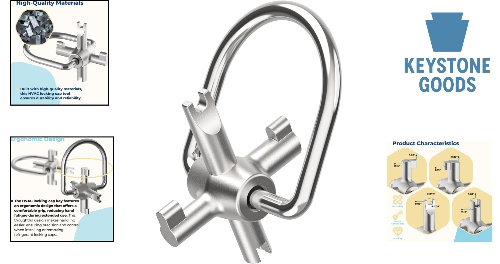 HVAC 4-in-1 Locking Cap Key for R22 & 410A Refrigerants