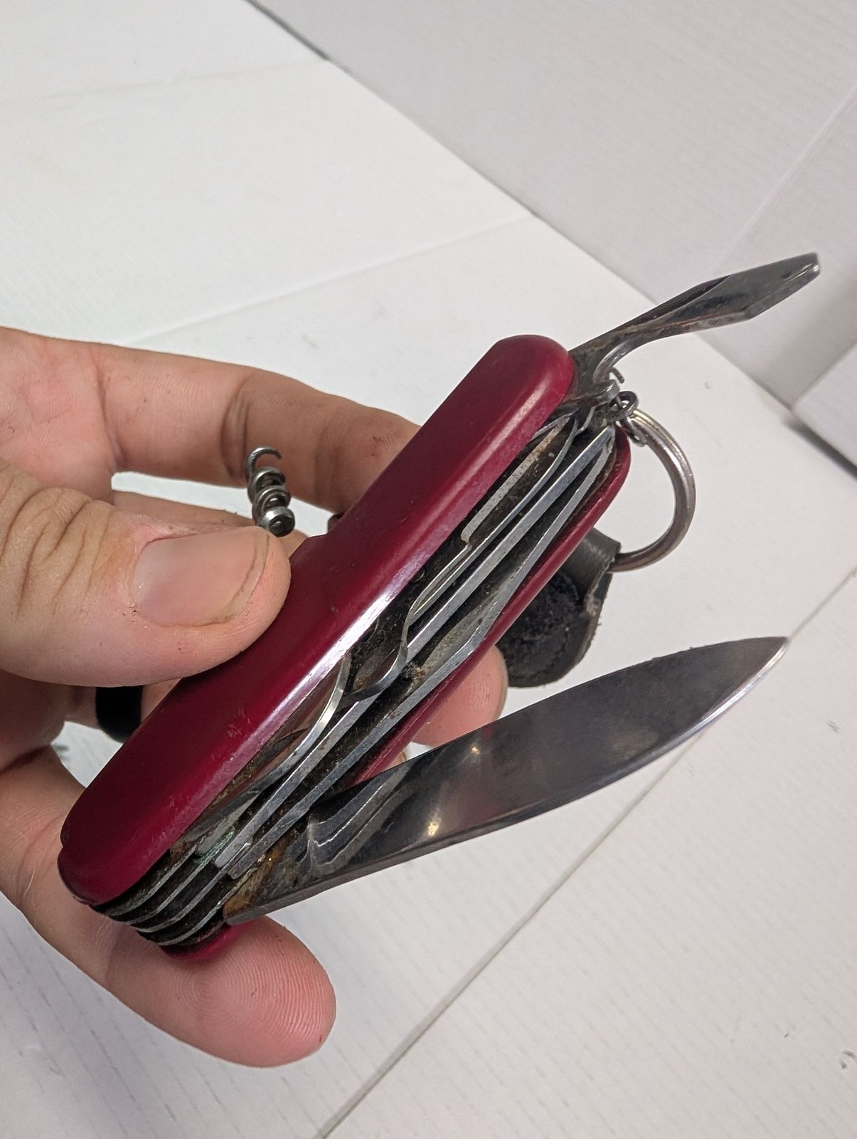Multi Tool Pocket Knife Set 4pc Red Silver Black Camping Fork Spoon Corkscrew