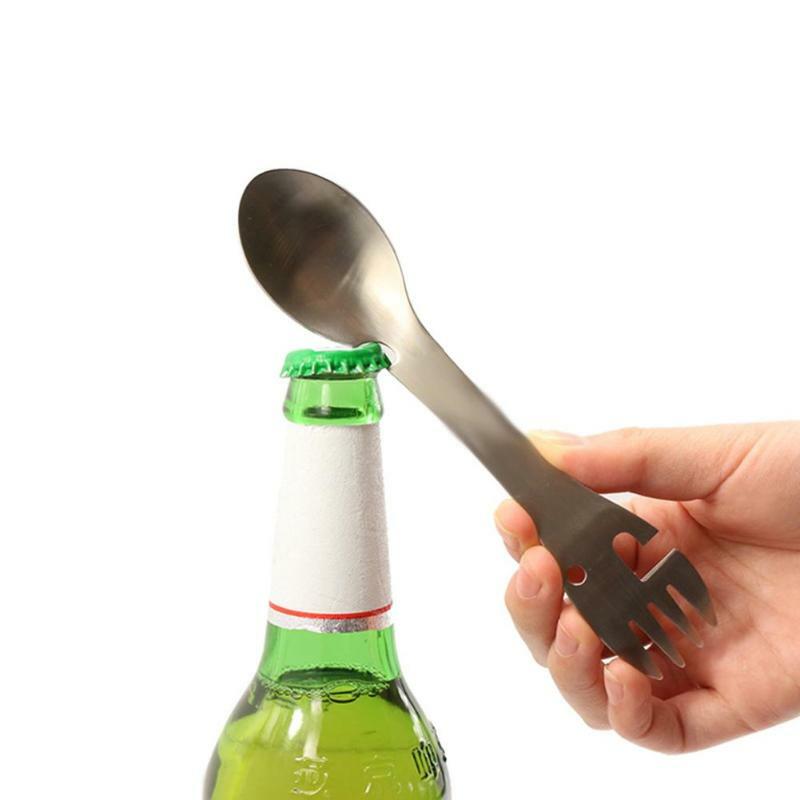 Cubierto De Acero Inoxidable Multifuncional Tenedor Cuchillo Destapador Campimg