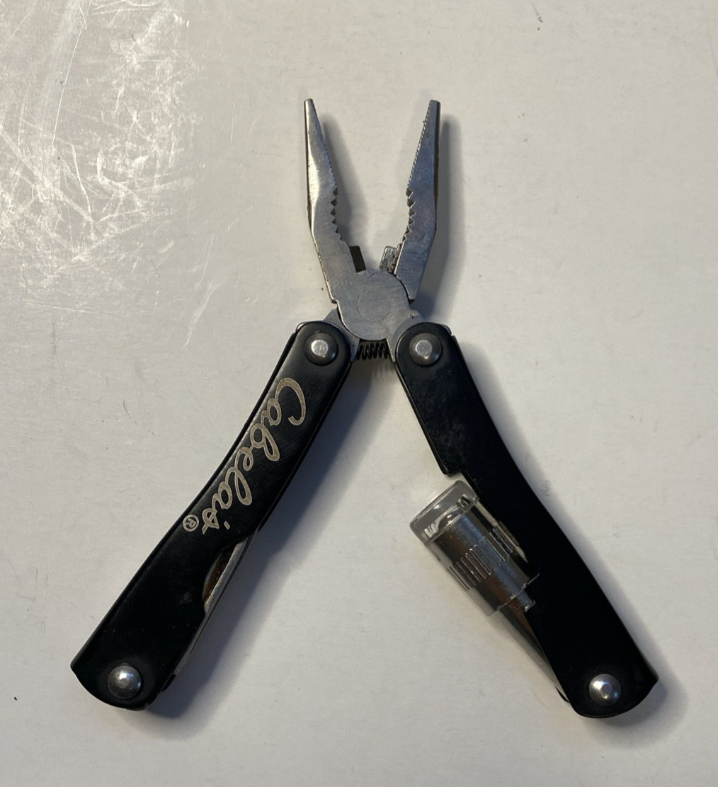 Cabela’s Black Mini Multi Tool Folding Pliers with LED Light(tested) No Sheath