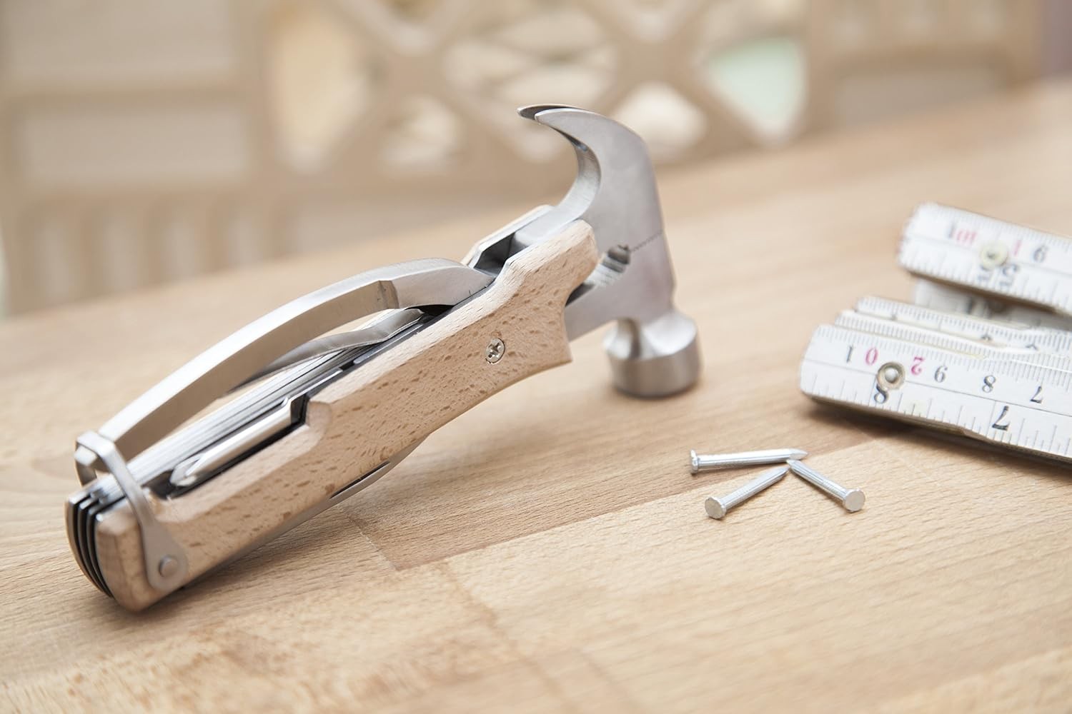 10 in 1 Pocket Compact EDC Gear Equipment Stainless Steel Multi-Tool White Wood