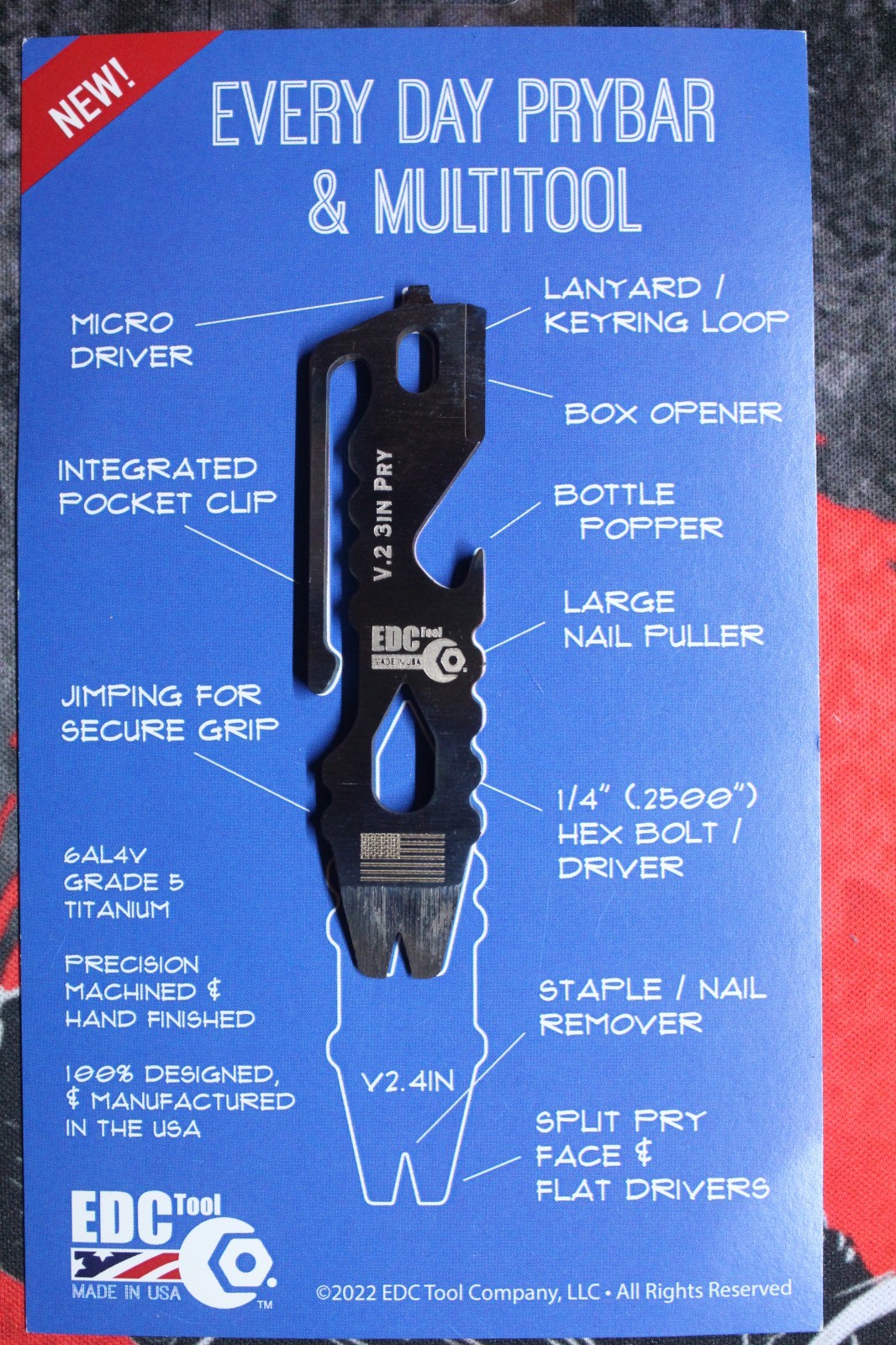 EDC Tool Co. Pry Bar Multi Tool Flame 3″ Titanium Integrated Tools MADE IN USA