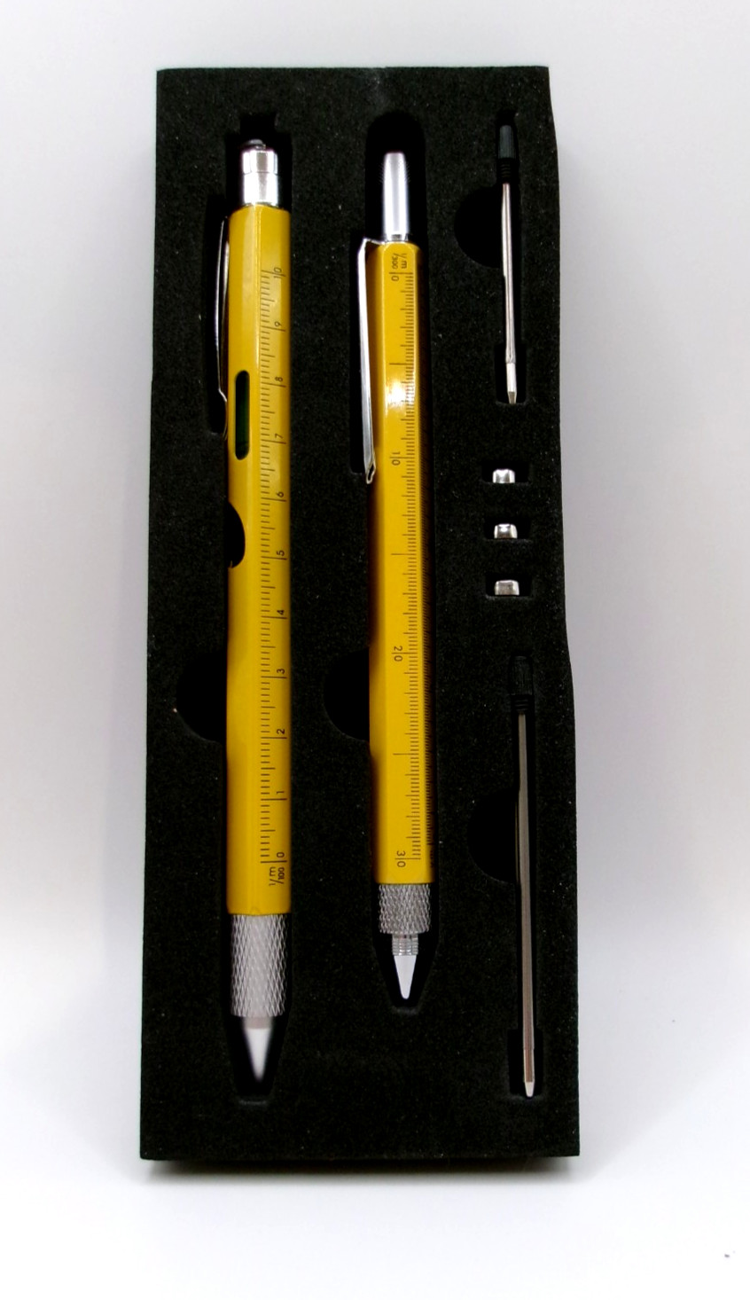 KEZKALS, 9 in 1 Multi-Tool Pen Set Screwdriver, Ruler, LED Light, Level – Yellow