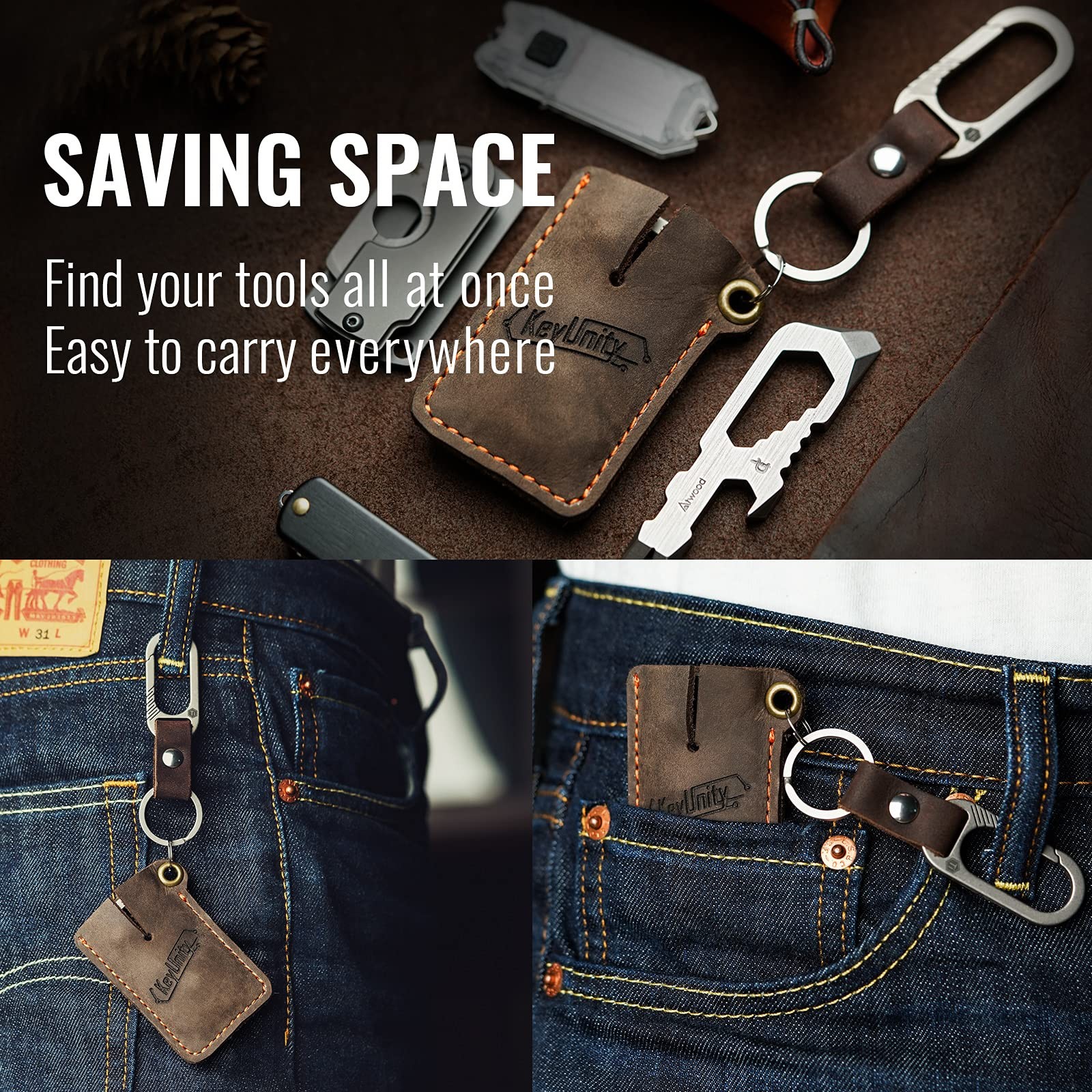 KA03 Leather Sheath EDC Bag Organizer Hand Stitched MultitoolSlip Pouch for…