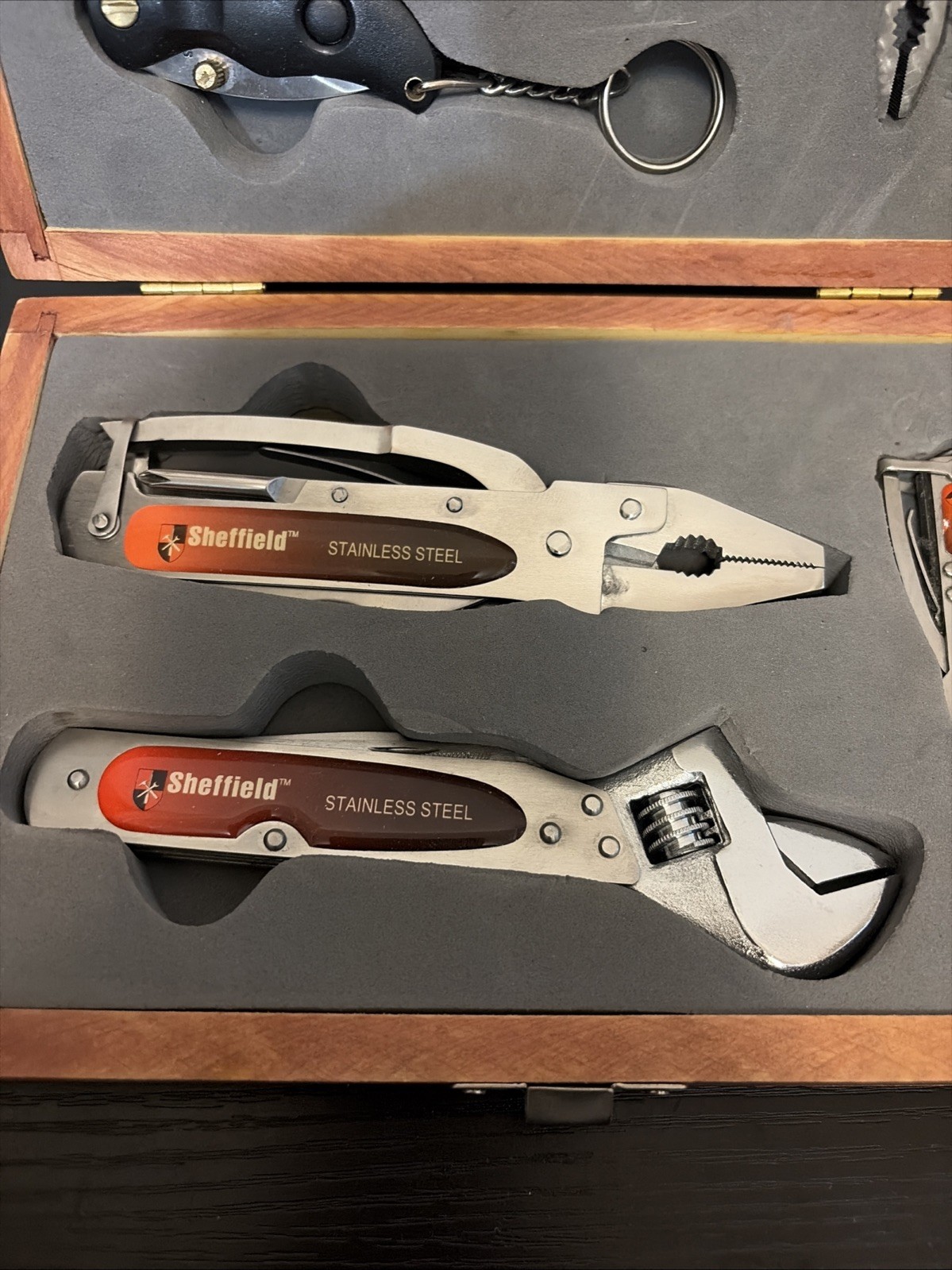Sheffield Stainless Steel Multi Tool Knife Set in Wood Case 6 Piece Gift Set