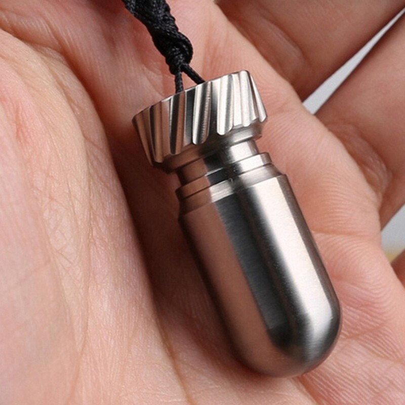 Titanium Ti CNC Torpedo Type Portable Waterproof Pill Case Key Container EDC Box