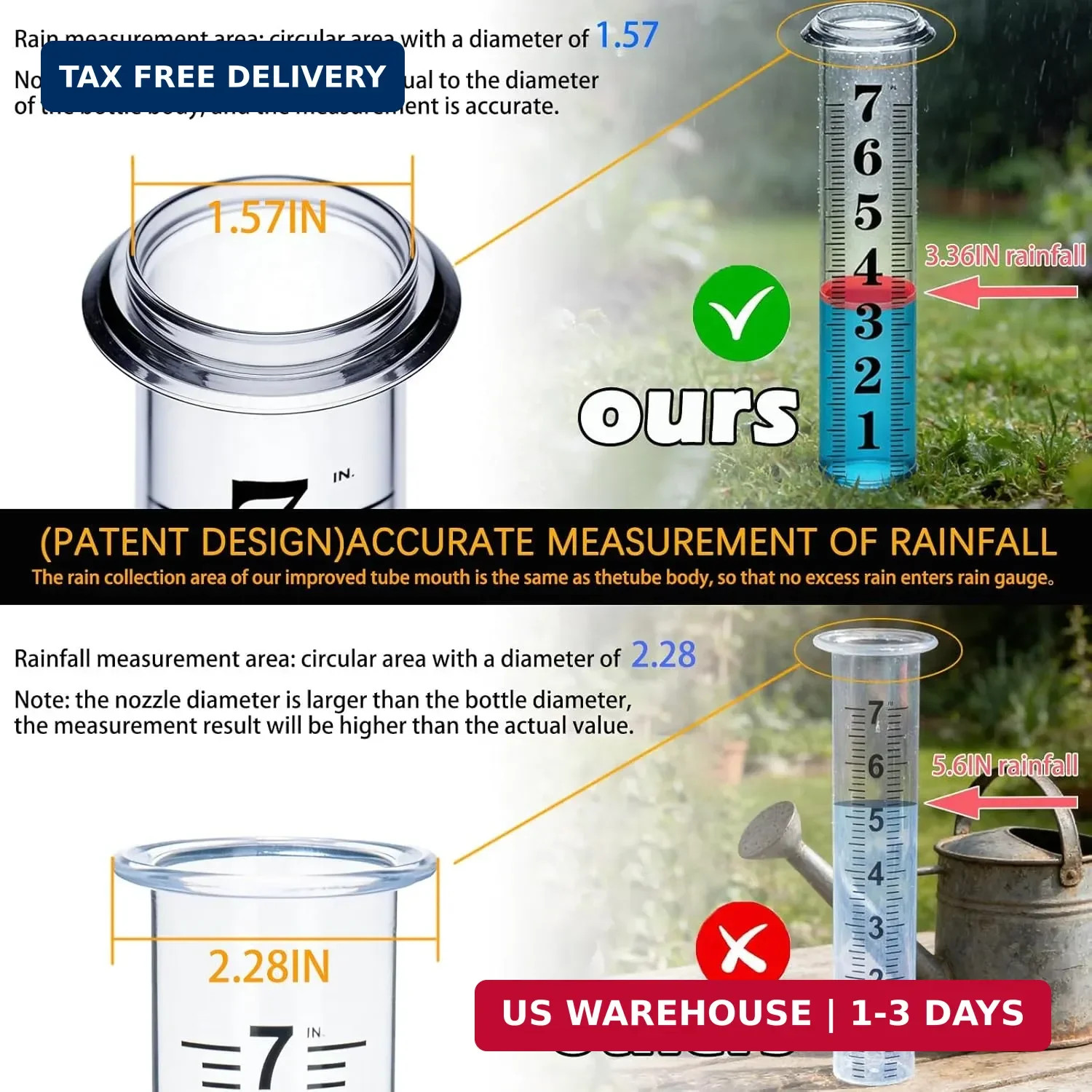Rain Gauge Outdoor, Upgraded Rain Gauges Outdoors Best Rated,Accurate Rain Measu