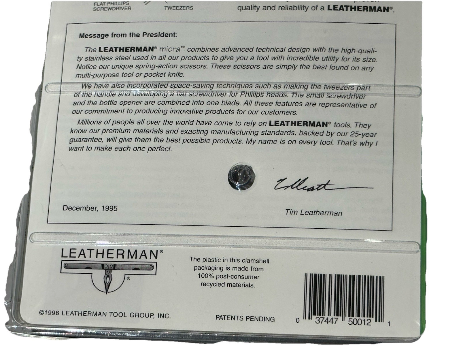 Vintage 1996 Leatherman Micra NOS Sealed First Year Multi Tool USA Pat Pending