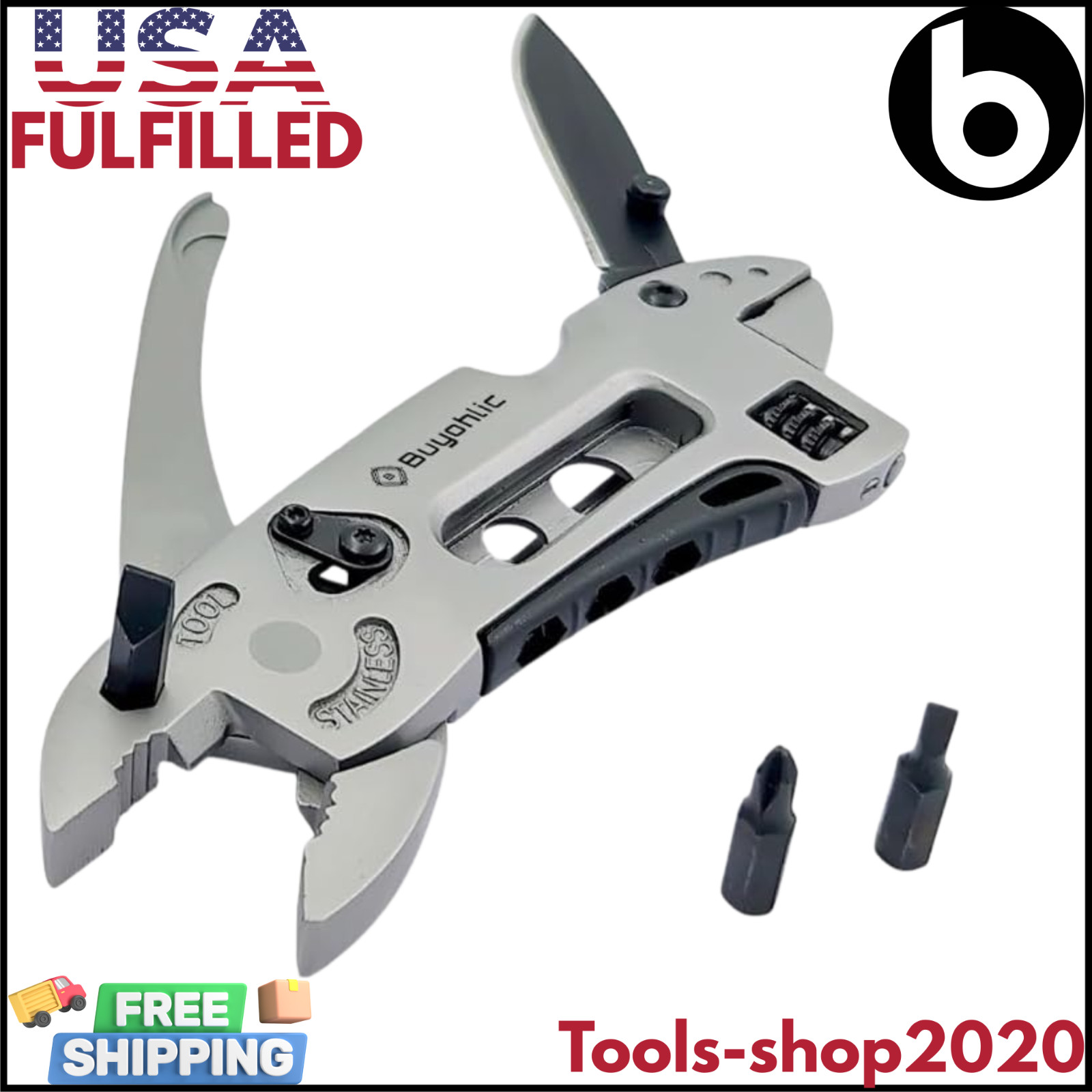 Multitool Wrench with 7 Tools/Pliers/Wire Cutter/Flat Screwdriver – USA STOCK