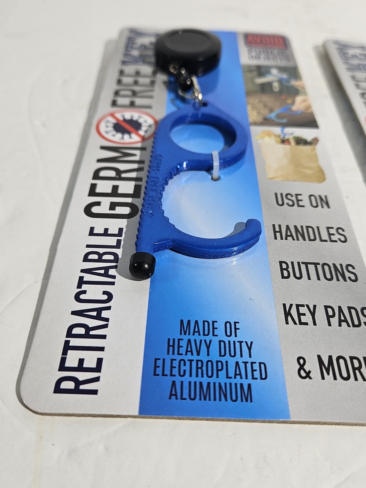 2 Pack of BLUE Retractable ALUMINUM Keychain Muti Tool Germ Free KEY MULTI TOOL