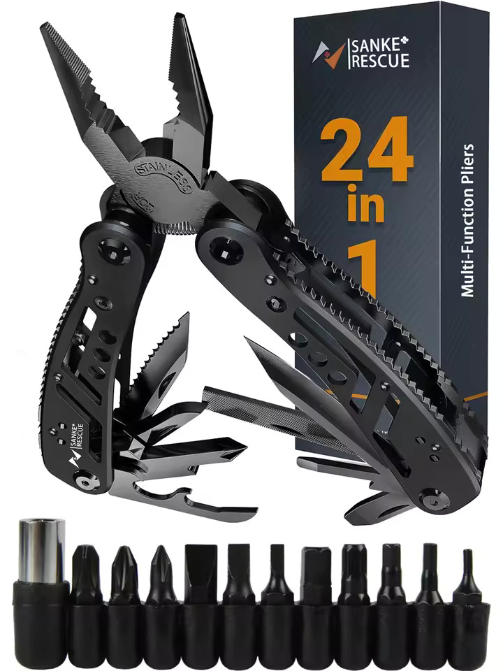 24-in-1 Professional Multitool Pliers Stainless Steel Pocket Tool with Sheath