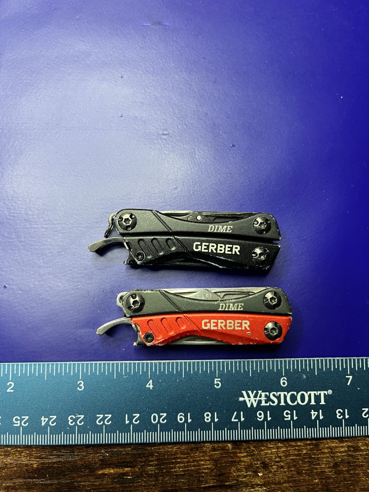 Lot of 2 Gerber Dime Multi-Tools Small Keychain Pliers Knife File Scissors
