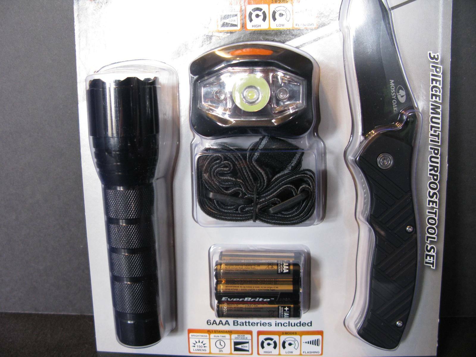 NIP MOSSY OAK 3 Piece Multi Purpose Tool Set – Headlight Flashlight Knife