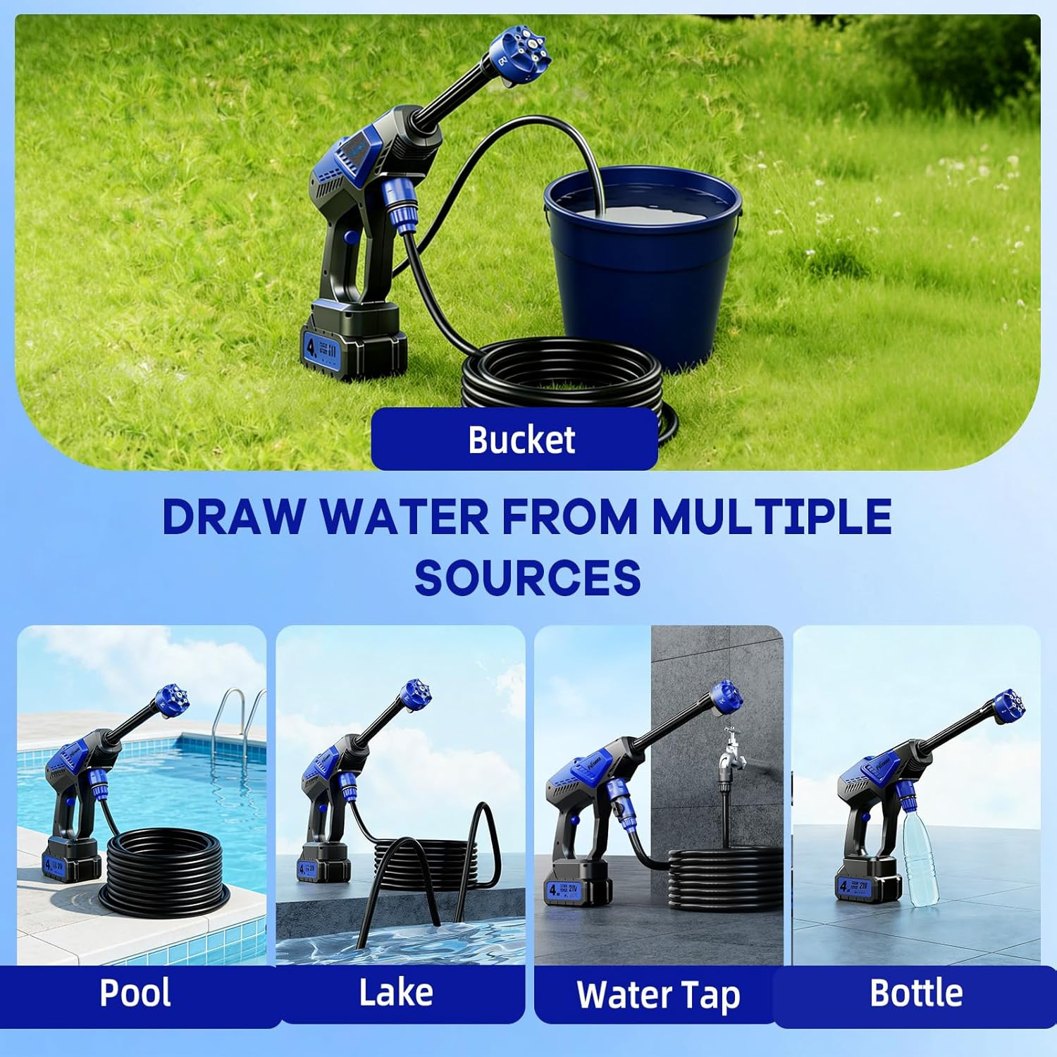 Cordless Portable Pressure Washer 6-in-1 Nozzle Handheld Cleaner Car Patio Home