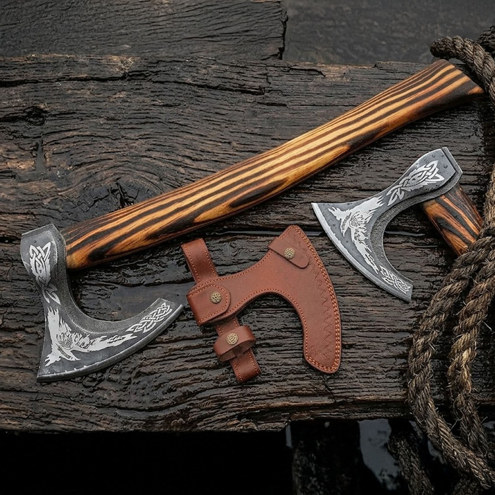 23″ Stainless Steel Broadaxe with Leather Sheath Outdoor Camping Utility Tool