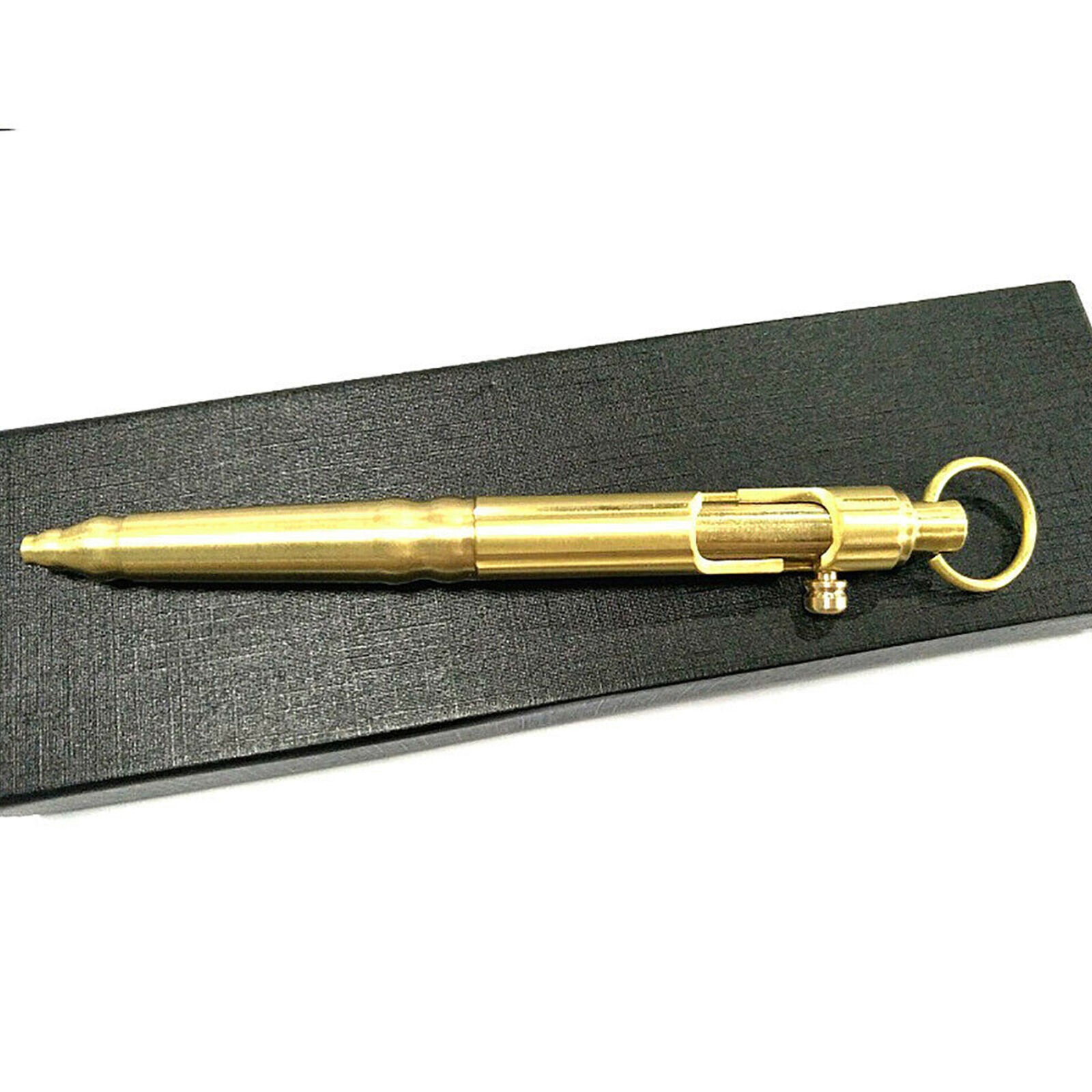 Retro Pocket Solid Brass Ballpoint Pen Bolt Keychain Outdoor Tactical EDC New
