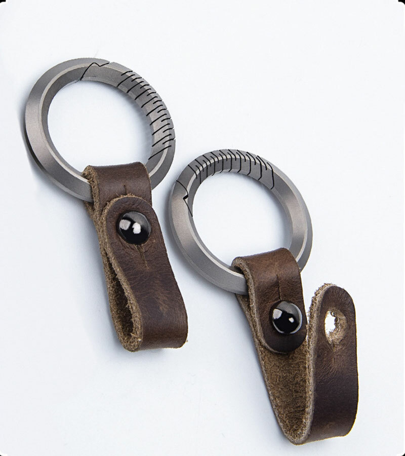EDC TC4 Titanium + Leather Keychain Portable Removable Key Ring Pendant Set Tool