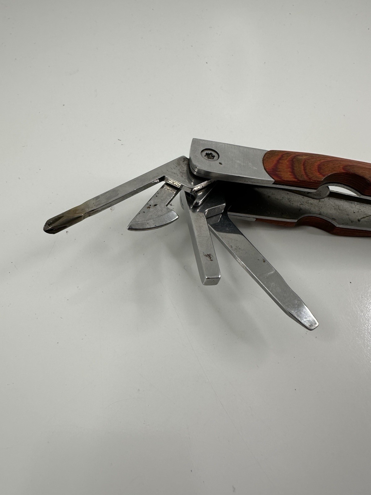 Multi Tool Plus Knife Maxam 9-in-1 Pocket Stainless Wood Handle w/ Case Tool