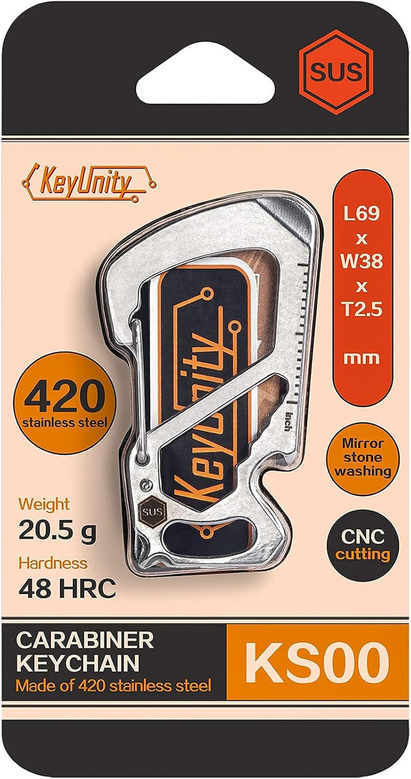 KS00 Carabiner Clip Multitool Stainless Steel 7 Tools in 1, Quick Release Clasp,