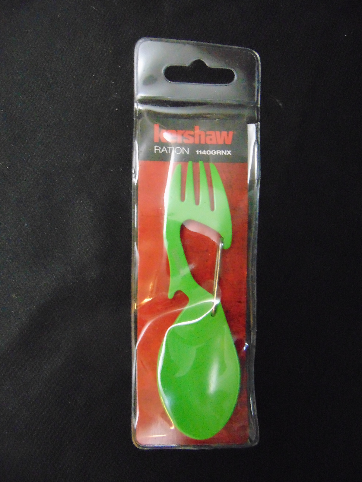 Kershaw Ration Eating Tool Green Fork Spoon Bottle Opener With Carabiner 1140
