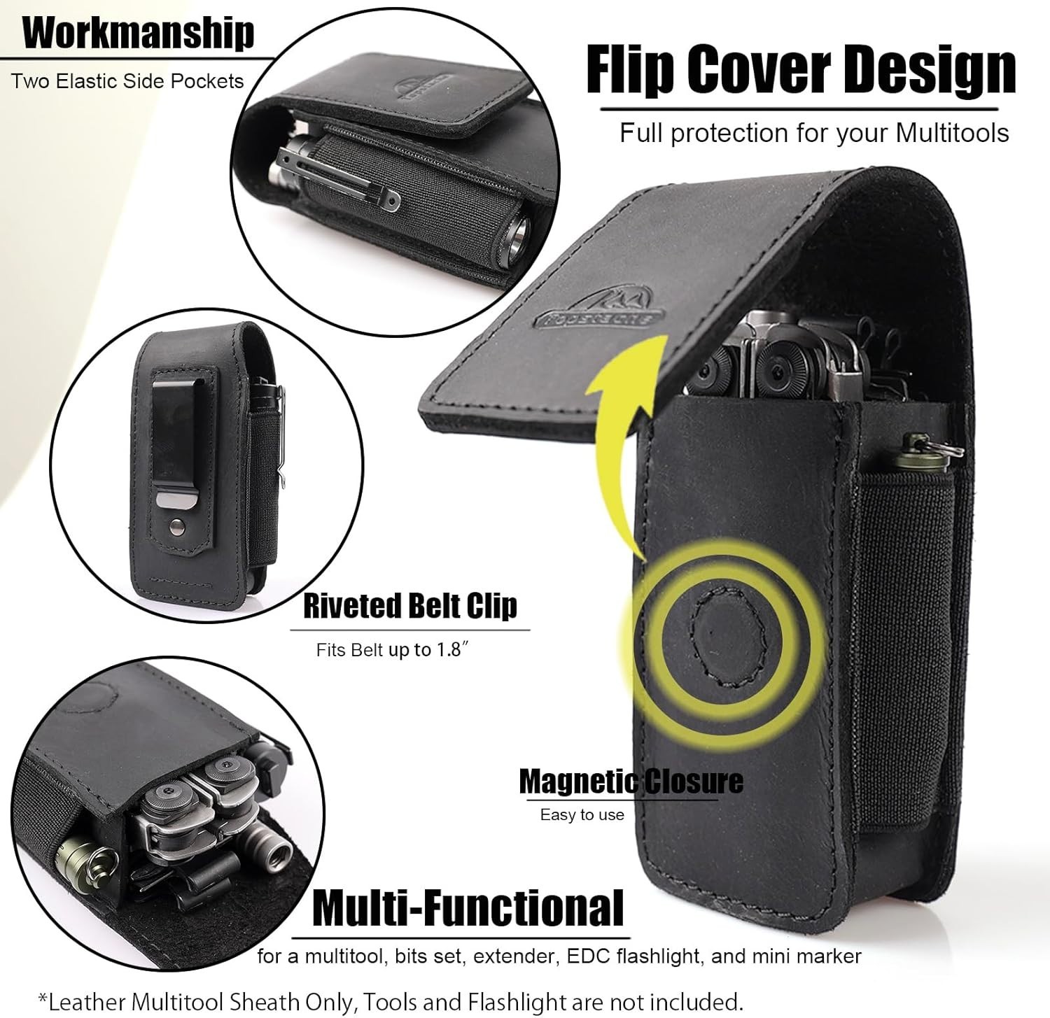 Luxury Leather Multitool Sheath – EDC Belt Organizer with Magnetic Closure