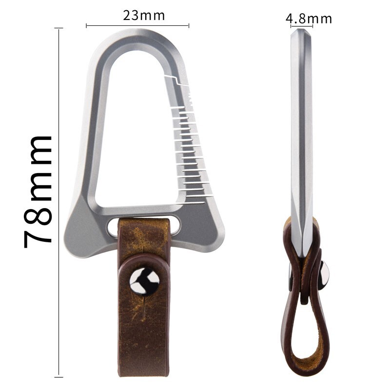 Titanium Alloy + Leather Keychain Carabiner Removable Key Bag Pendant EDC Tool