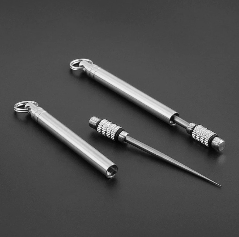 1pc Portable Titanium Toothpick with Key Ring Reusable Holder Tool – NEW