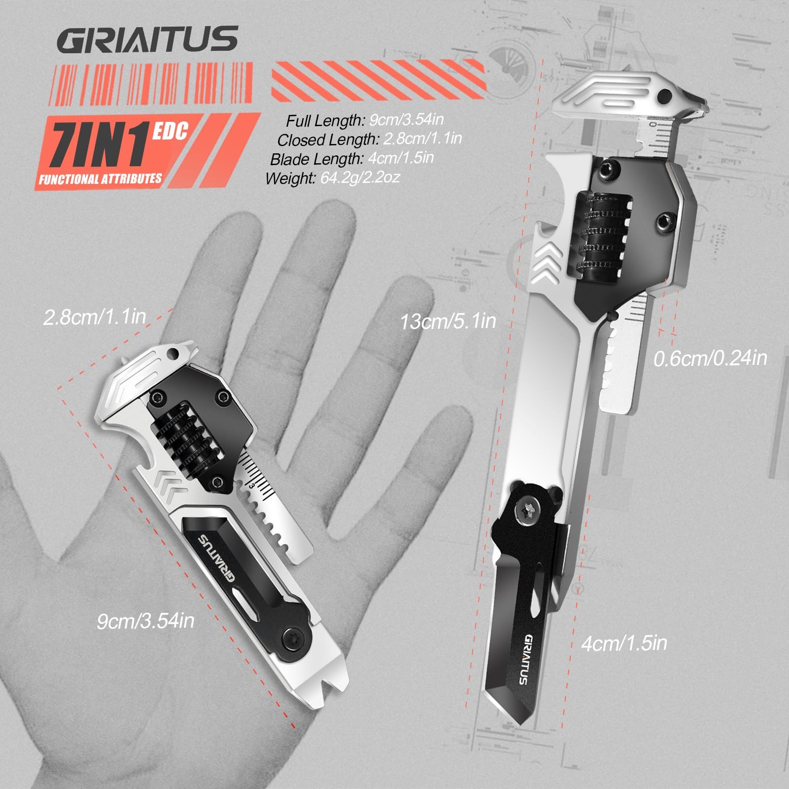 7 in 1 EDC Multitool Pry Bar Wrench and Screwdriver Gifts for Men
