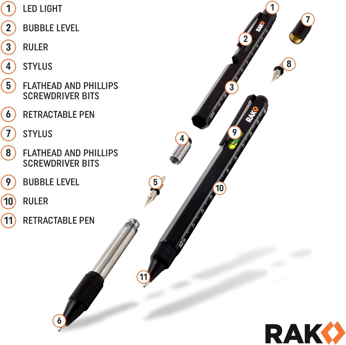 Multitool Pen – Multi-Tool Pens, LED Light, Flathead, Phillips Screwdrivers, Lev