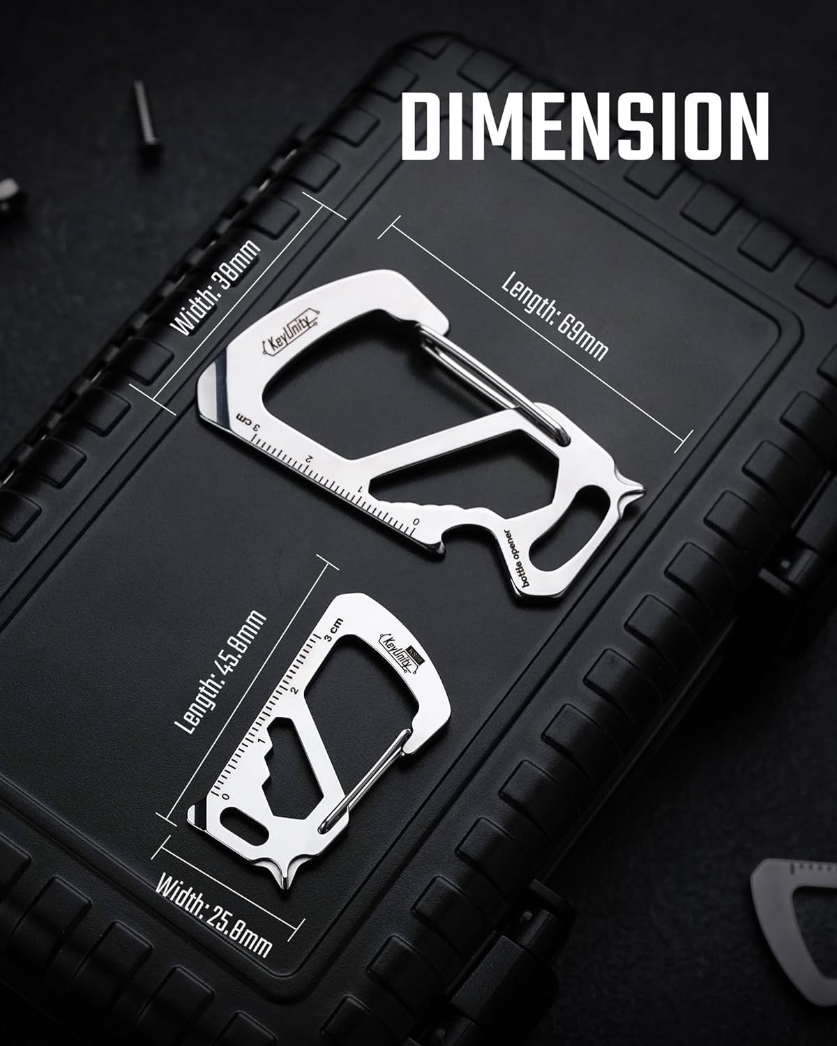 KS00S Carabiner Clip Multitool Stainless Steel 7 Tools in 1, Quick Release Clasp