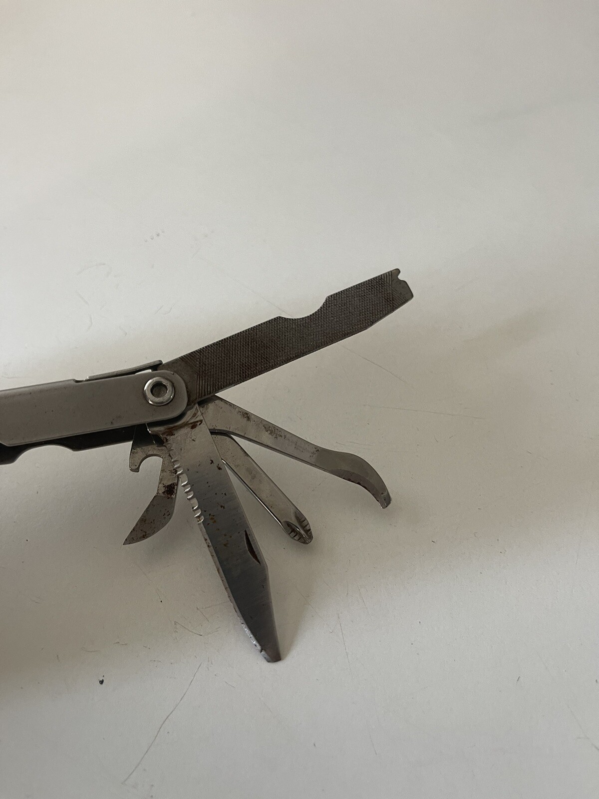 Vtg USA Shrade Tough Multi Tool & Leather Sheath Fisherman Utility Pocket Knife