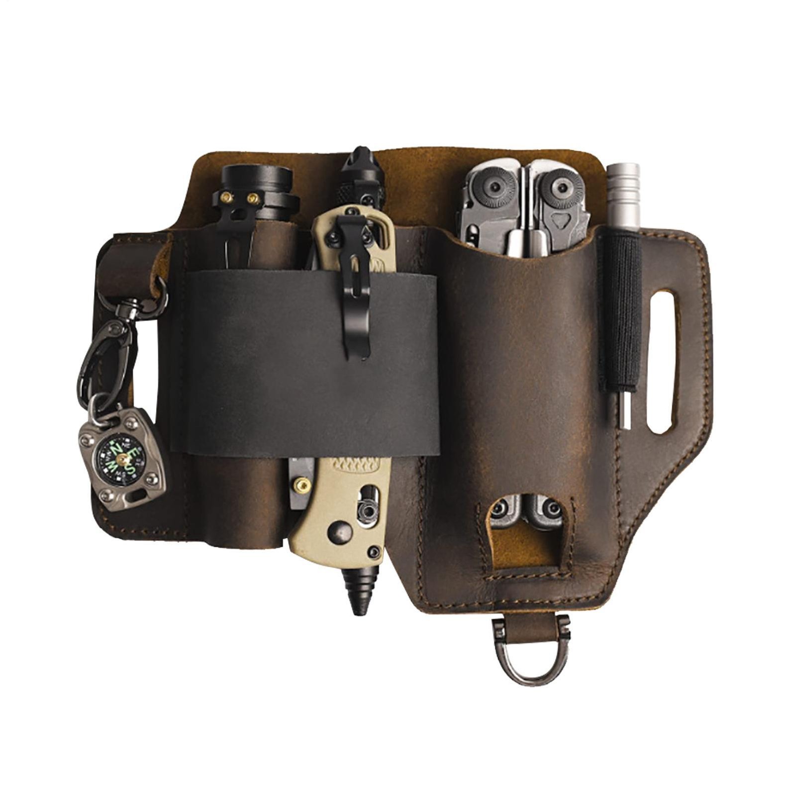 EDC Leather Sheath Holster Multitool Belt Organize Flashlight Pen Keychain Pouch