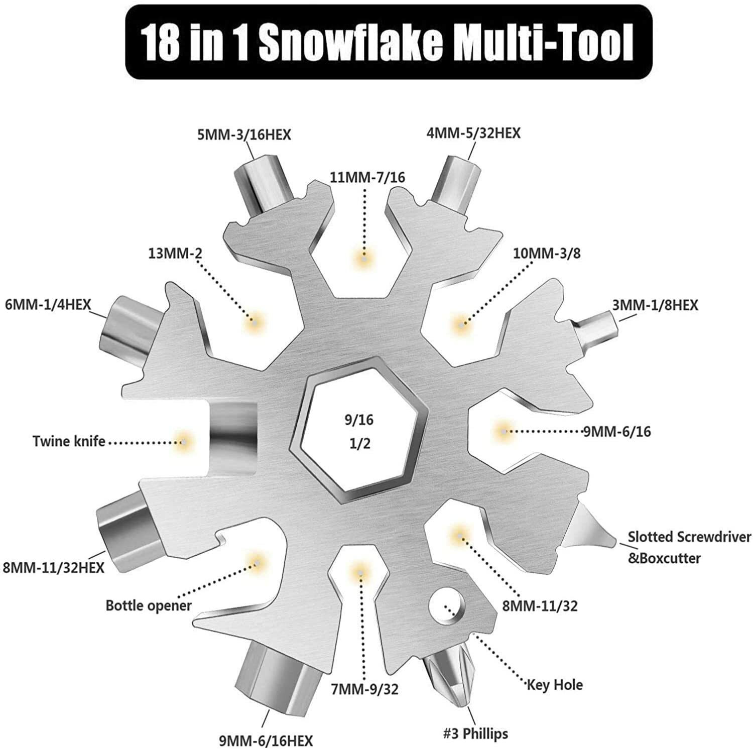 18-in-1 multi-function tool kit- Allen Wrench. Phillips, Flat head-SNOWFLAKE