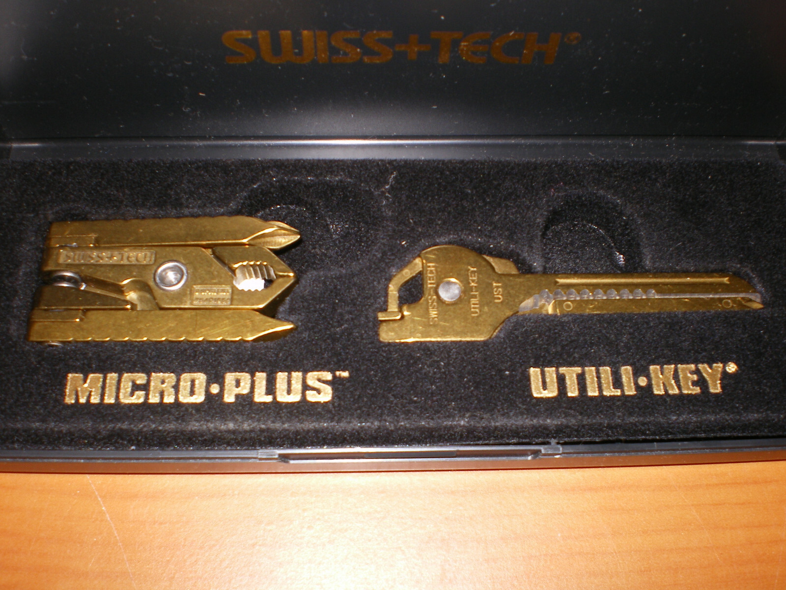 SWISS TECH Brass Finish Micro Plus & Utili Key * Looks New in Box & Instructions