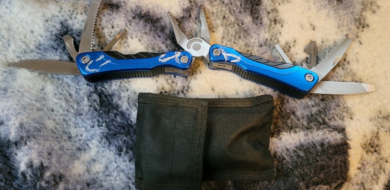 Rapala Fishing Multi Tool Blue Handle Stainless Steel w Nylon Pouch
