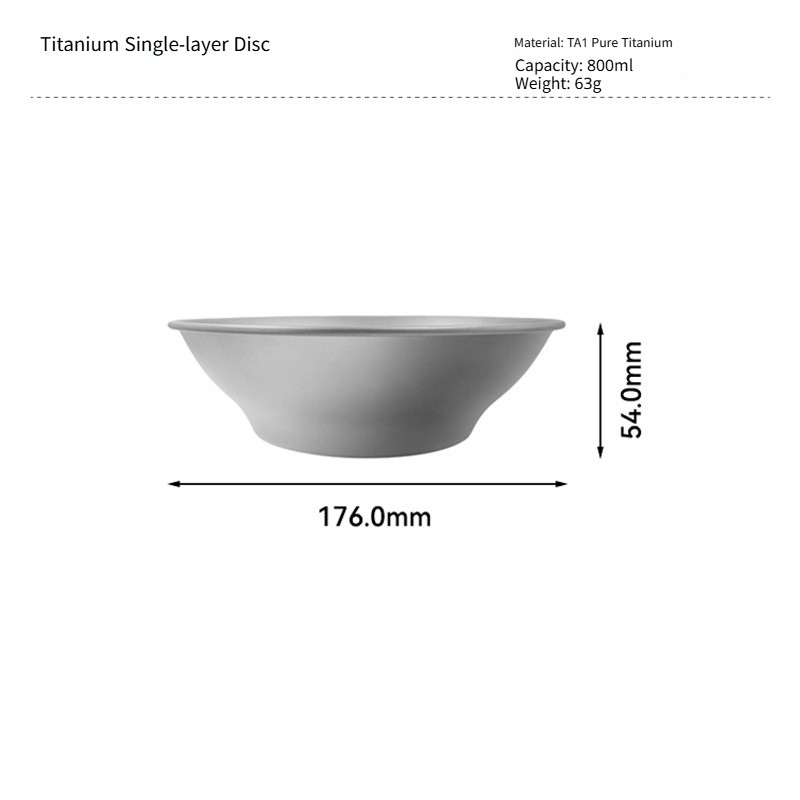 Pure titanium bowl and plate set, portable, food grade, durable, outdoor camping