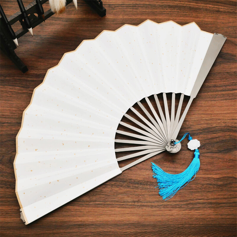 10” Titanium Alloy Folding Fan Martial Arts Kung Fu Tai Ji Auspicious Clouds