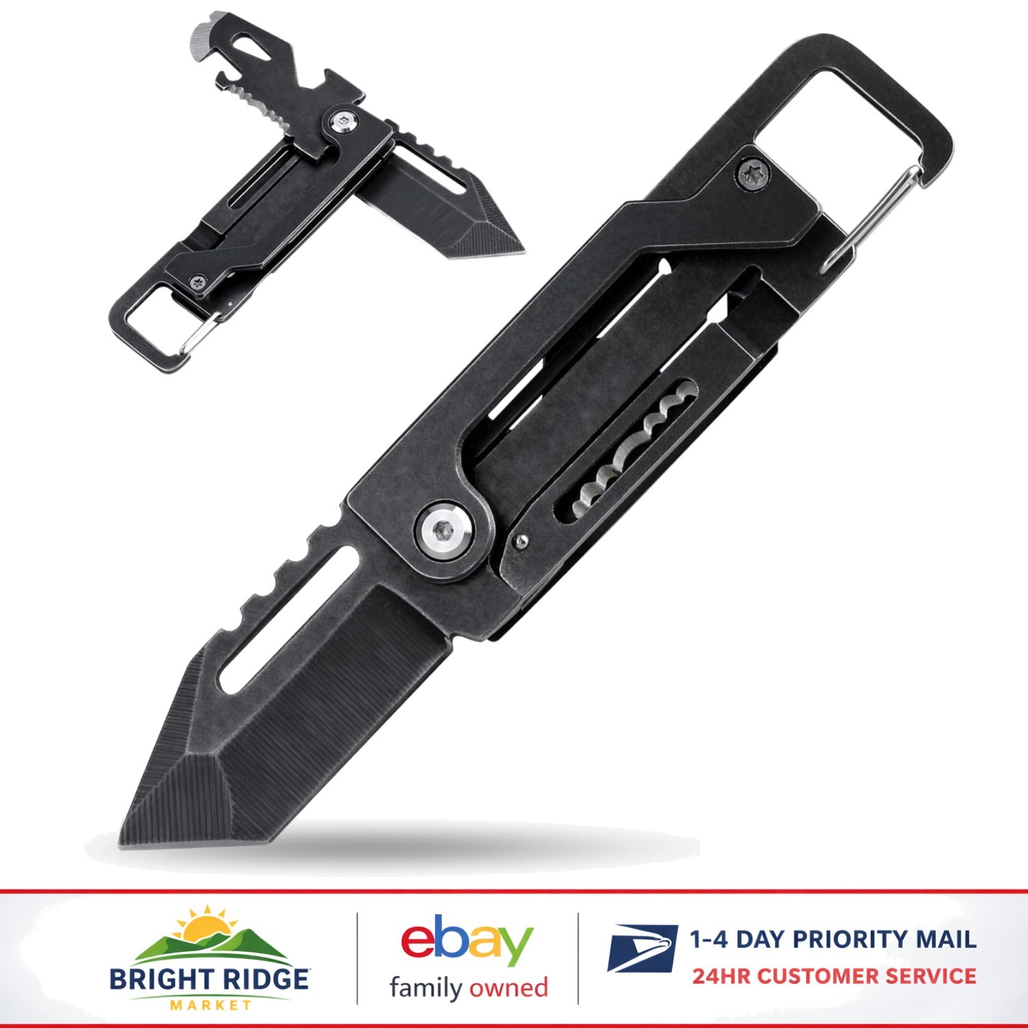 Stainless Steel Keychain Multitool with Box Cutter and Everyday Carry Clip