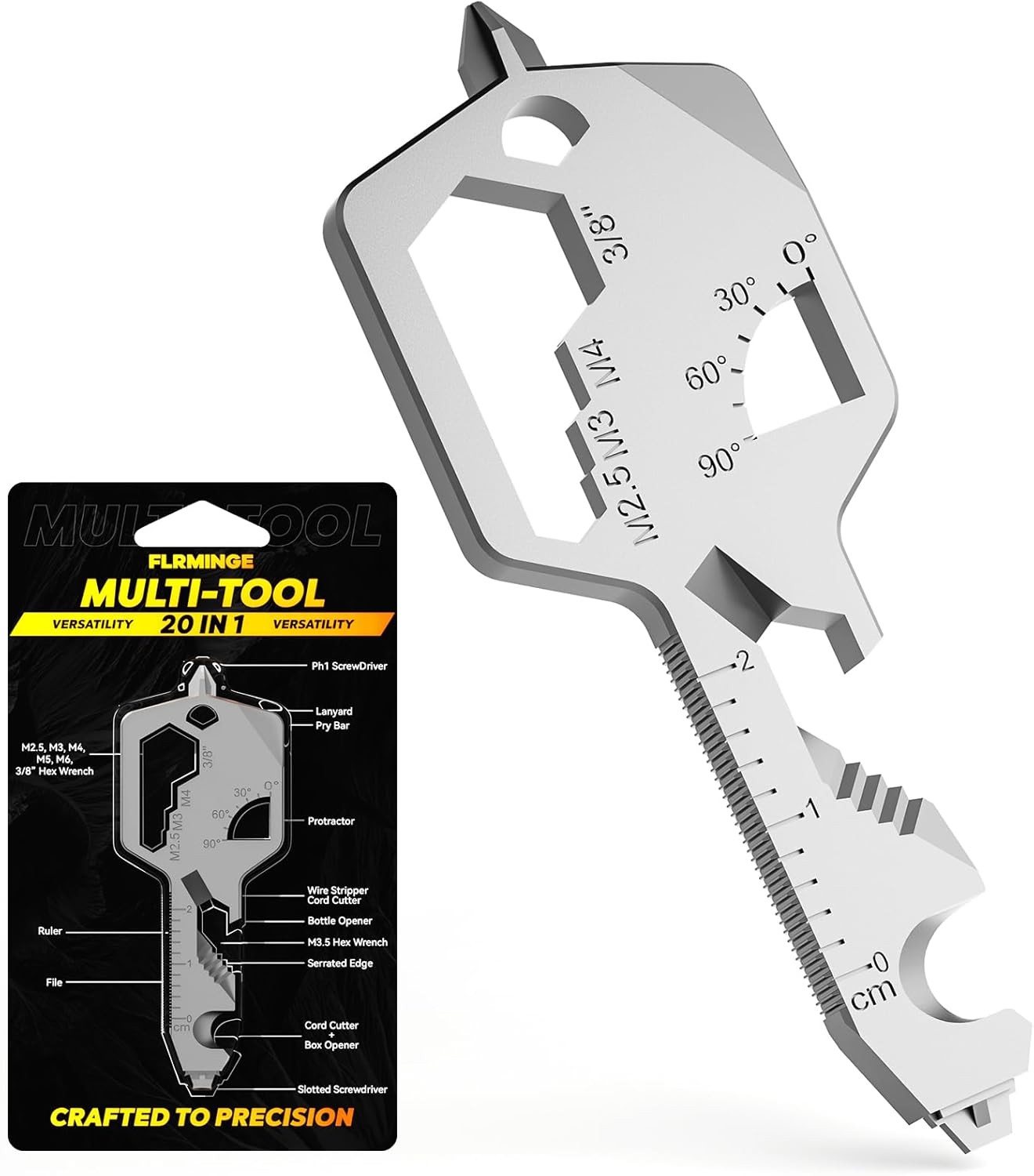 Key Shaped Pocket MultiTool 20-in1 Multi Tool, Stainless Steel Keychain Utili…