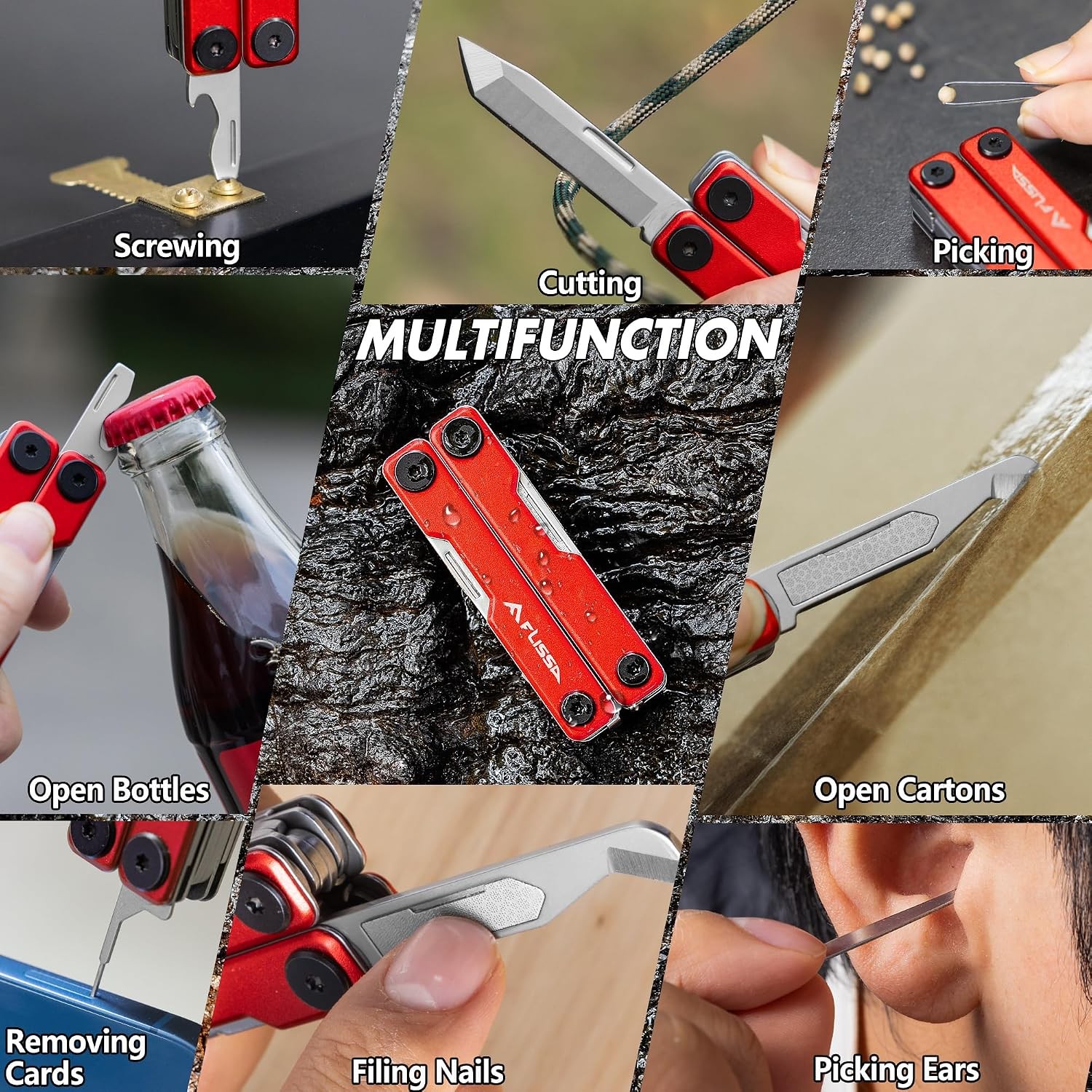 FLISSA Multitool Scissors, 11-in-1 Multi Tool Pocket Knife, Stainless Steel Mini