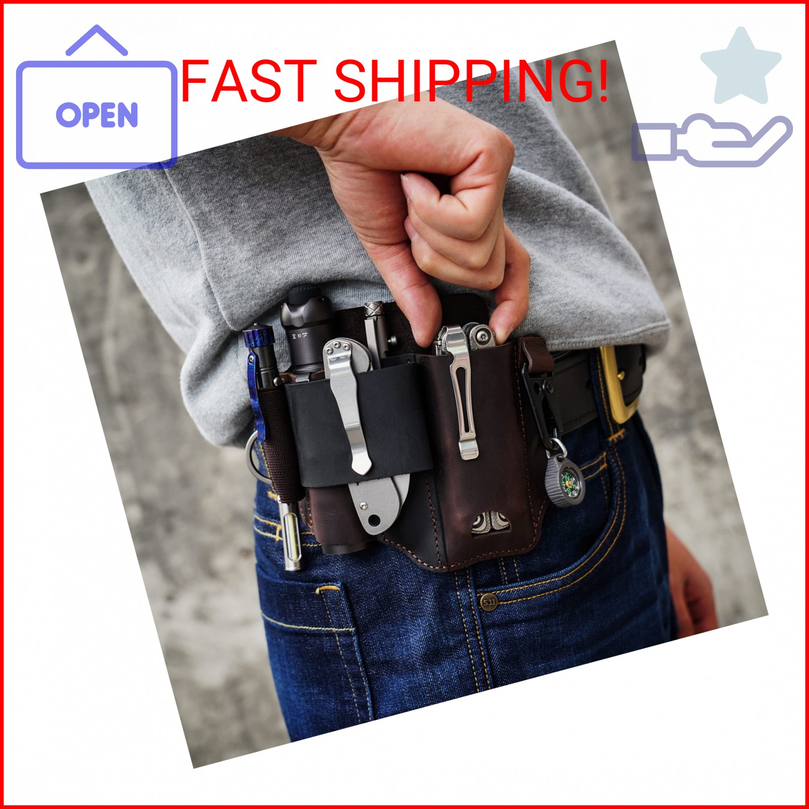 ST1 Leather Multitool Sheath – EDC Belt Organizer for Leatherman Tools, Flashlig