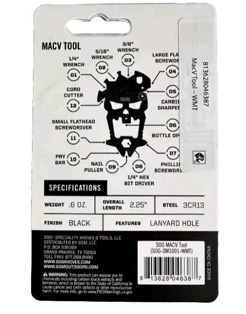 SOG MacV Tool SM1001 – Black Steel, 12 Tools in One: One Size, Black