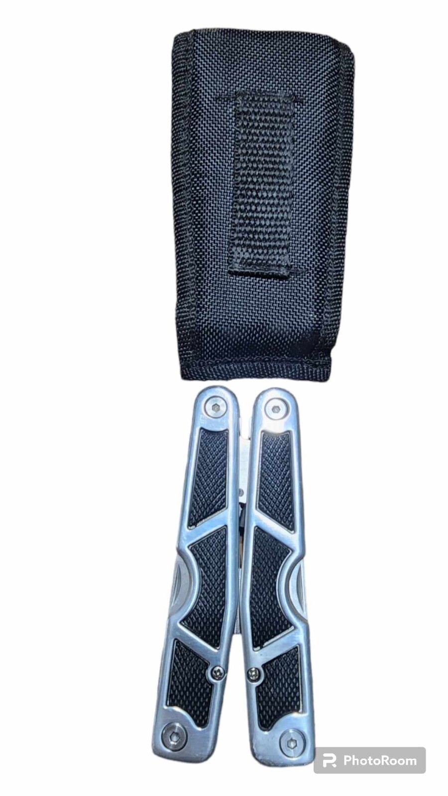 Multitool with Black Rubber Inserts in Handle Stainless Steel 10 tools with Case