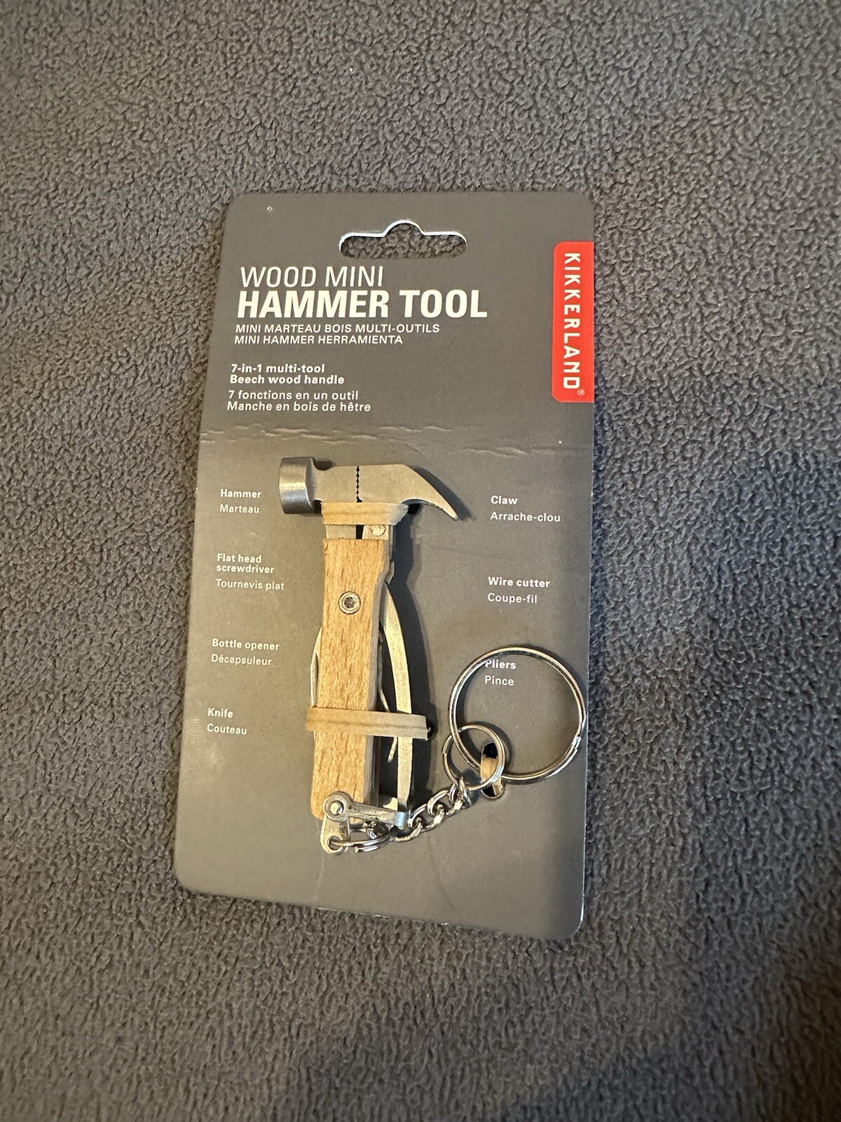 Kikkerland Wood Mini Hammer Tool 7-in-1 Multi Tool Mini Hammer KR13-W Utility